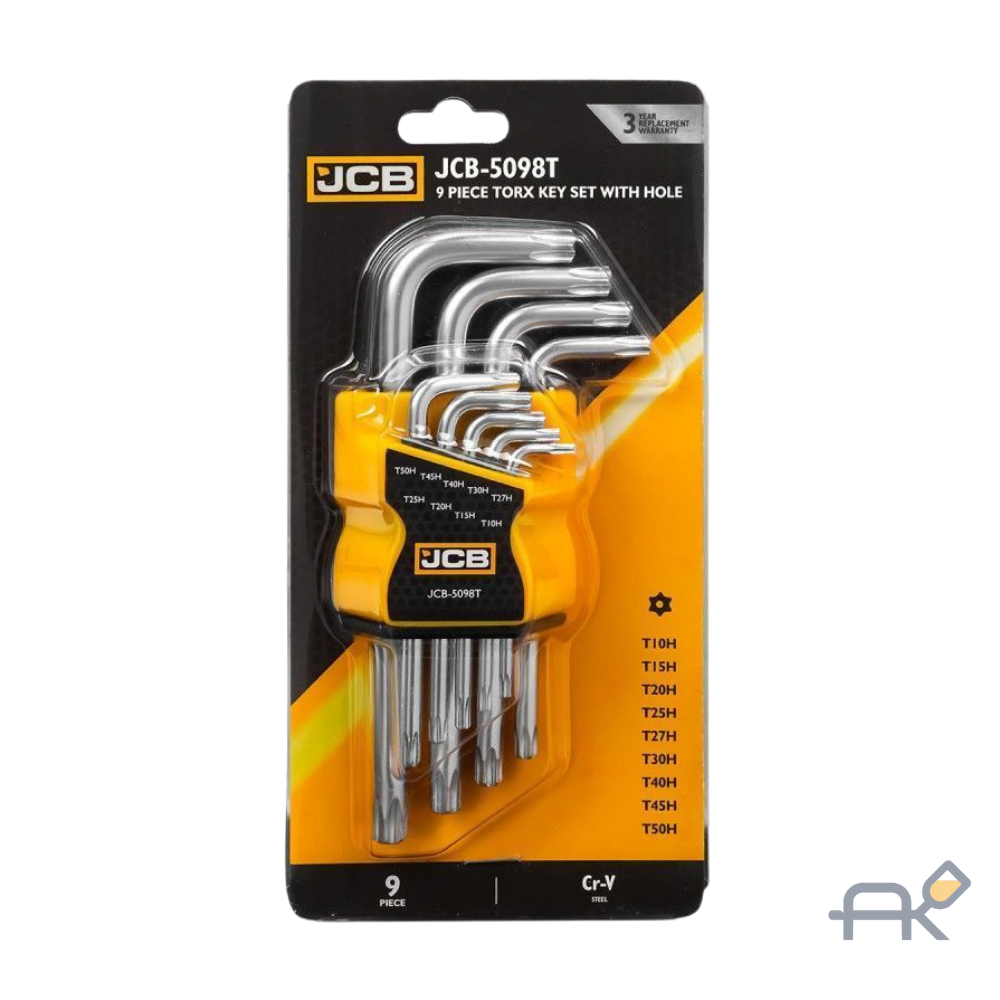 Ключи Г-образные TORX с отверстием. набор 9пр. (Т10Н. Т15Н. Т20Н. Т25Н. Т27Н. Т30Н. Т40Т. Т45Н. Т50Н) JCB-5098T (59316)