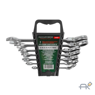 Набор ключей комбинированных трещоточных с шарниром 7пр.(8.10.12.13.14.17.19мм). в пластиковом держателе RF-51072F (46764)
