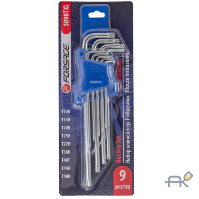 Набор ключей Г-образных TORX 9пр.(Т10Н. Т15Н. Т20Н. Т25Н.Т27Н. Т30Н. Т40Т. Т45Н.Т50Н с отверстием)в пластиковом держателе (F-5098TXL)