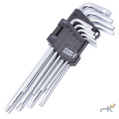 Набор ключей Г-образных TORX c отверстием CR-V. 9пр. (Т10.15.20.25.27.30.40.45.Т50). на пластиковом держателе (FK-5098L13)