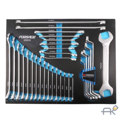 Набор ключей 31пр(комбинированные:8-27мм.накидные удл.-е:6-19мм.накидные:8-19мм.разр.-е:10-13мм.трещоточ-е:8-13мм.рожковый 32х36мм.Е10-Е24)в ложементе F-K5315 (51207)