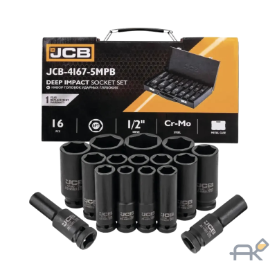 Набор головок ударных глубоких 16пр..1/26гр.(10.12-19.21.22.24.27.30.32.36мм). в металлическом кейсе JCB-4167-5MPB (61258)